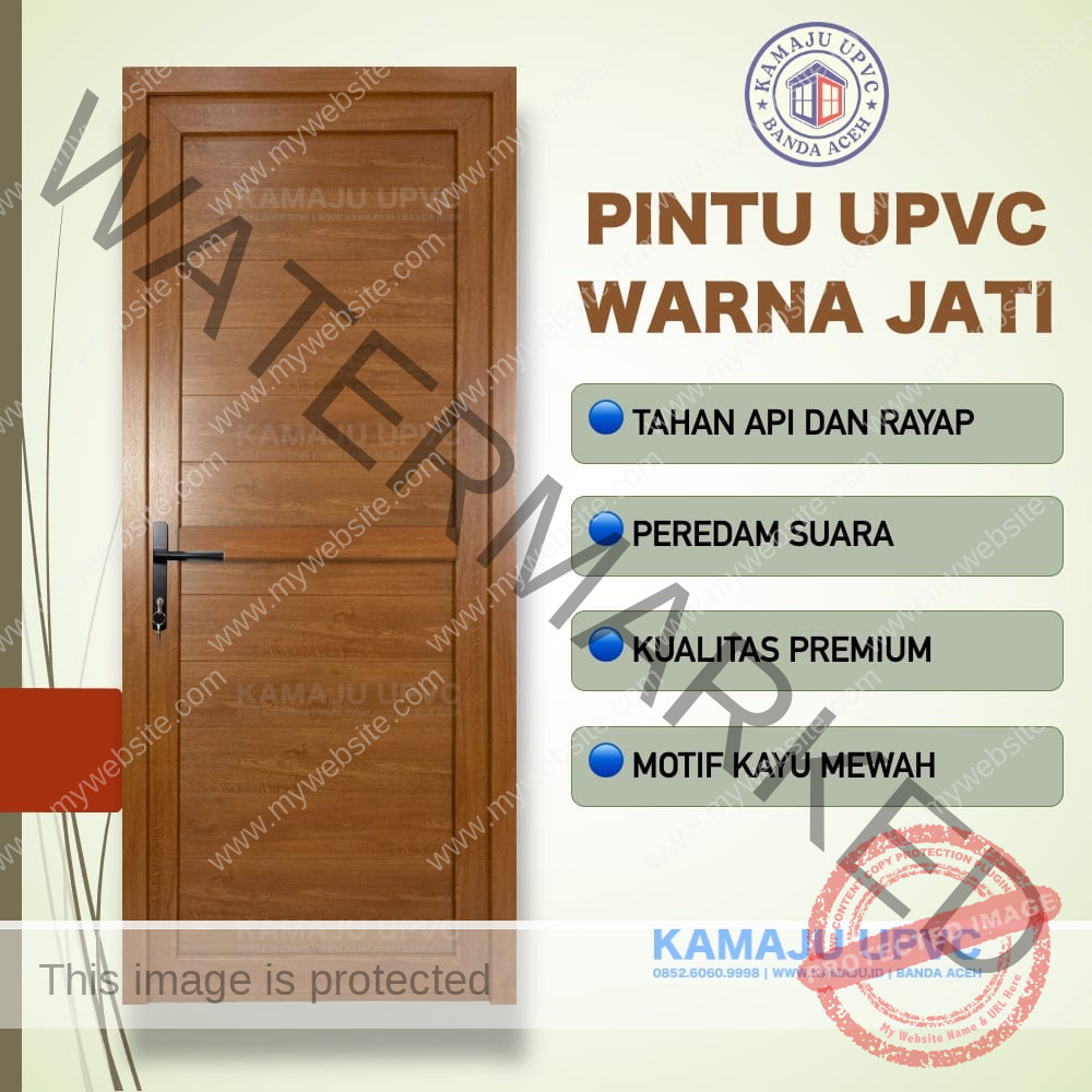 Pintu UPVC warna jati tampilan elegan untuk rumah modern